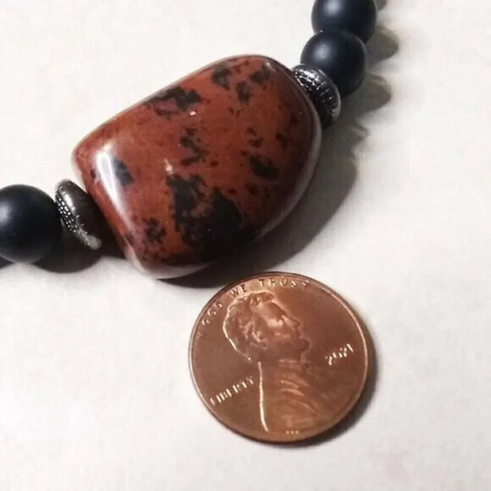 Mahagony Obsidian - Beaded Stone Bracelet - Unisex 8